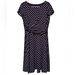 Perceptions Purple White Polka Dot Stretch Ruched‎ Pencil Dress Size Medium